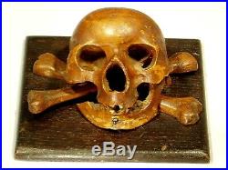 WWII Trench Art Skull & Crossbones -Hand Carved German Natzi Wood Sculpture