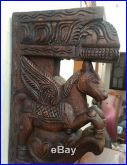 Wall Horse Corbel Wooden Bracket Hand carved Pony Sculpture Statue Home Decor US