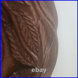 Walnut Wood Fruit Bowl Vintage Carved Hand Sculpture Art Lumber Wall 3D