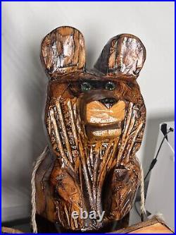 Welcome Bear Chainsaw Carving Wood Log Cabin Porch Statue Rustic Mountain Decor