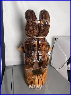 Welcome Bear Chainsaw Carving Wood Log Cabin Porch Statue Rustic Mountain Decor