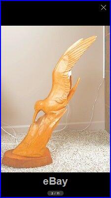 Wharton Lang Large, Carved, Wood Seagull And Fish Sculpture