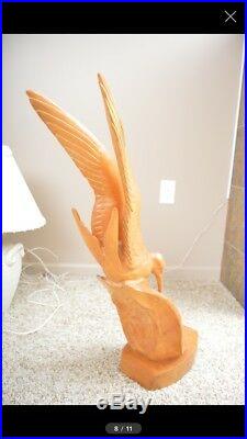 Wharton Lang Large, Carved, Wood Seagull And Fish Sculpture