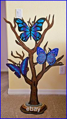 Whimsical Butterfly Tree sculpture, 36x22, Trio Butterfly Floor Sculpture-Art69