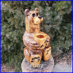 White Pine Wood Chainsaw Carved Honey Pot Bear Folk Art Carving Sculpture OOAK