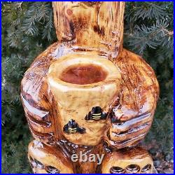 White Pine Wood Chainsaw Carved Honey Pot Bear Folk Art Carving Sculpture OOAK