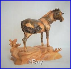 Wild Mustang Horse Original Birch Wood Carving Sculpture By Joan Kosel
