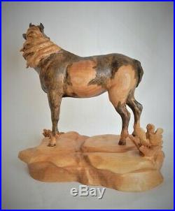 Wild Mustang Horse Original Birch Wood Carving Sculpture By Joan Kosel