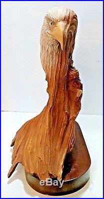 Winged Fortress Bald Eagle sculpture Rick Cain Limited Edit. Wood Carved Resin