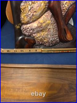 Wood Black FOLK ART Hand Carved Woman Child 22 1/2 Wood & Metal Plaque