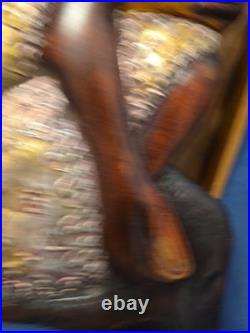 Wood Black FOLK ART Hand Carved Woman Child 22 1/2 Wood & Metal Plaque