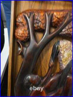 Wood Black FOLK ART Hand Carved Woman Child 22 1/2 Wood & Metal Plaque
