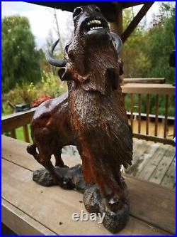 Wood Carved American Bison Large Heavy Bison Carving Art SIZE 9.25Kg / 46x38cm