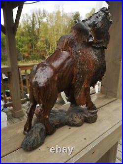 Wood Carved American Bison Large Heavy Bison Carving Art SIZE 9.25Kg / 46x38cm