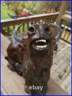 Wood Carved American Bison Large Heavy Bison Carving Art SIZE 9.25Kg / 46x38cm