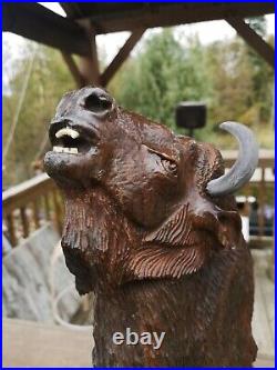 Wood Carved American Bison Large Heavy Bison Carving Art SIZE 9.25Kg / 46x38cm