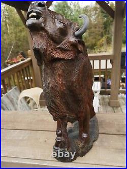 Wood Carved American Bison Large Heavy Bison Carving Art SIZE 9.25Kg / 46x38cm