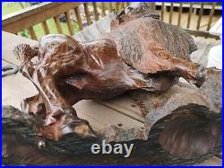 Wood Carved American Bison Large Heavy Bison Carving Art SIZE 9.25Kg / 46x38cm