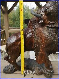 Wood Carved American Bison Large Heavy Bison Carving Art SIZE 9.25Kg / 46x38cm