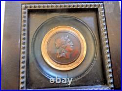 Wood Carved Antique Treen Profile ROMAN EMPEROR Framed Under Glass