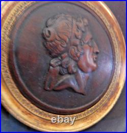 Wood Carved Antique Treen Profile ROMAN EMPEROR Framed Under Glass