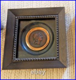 Wood Carved Antique Treen Profile ROMAN EMPEROR Framed Under Glass