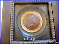 Wood Carved Antique Treen Profile ROMAN EMPEROR Framed Under Glass