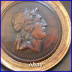 Wood Carved Antique Treen Profile ROMAN EMPEROR Framed Under Glass