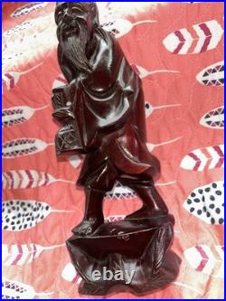 Wood Carved Asian Man Sculpture Vintage Happy