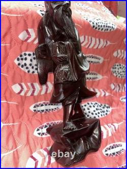 Wood Carved Asian Man Sculpture Vintage Happy