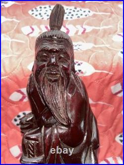 Wood Carved Asian Man Sculpture Vintage Happy