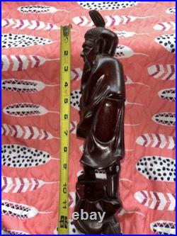 Wood Carved Asian Man Sculpture Vintage Happy