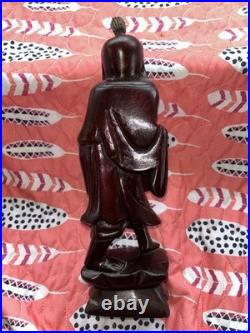Wood Carved Asian Man Sculpture Vintage Happy