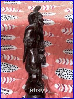 Wood Carved Asian Man Sculpture Vintage Happy