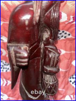 Wood Carved Asian Man Sculpture Vintage Happy