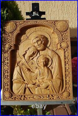 Wood Carved Christian Icon Religious Holy Family Wall Hanging Art Work