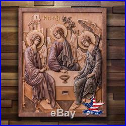 Wood Carved Icon Painting The Most Holy Trinity Artwork Picture Sculpture Decor