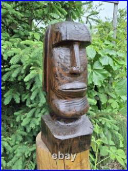Wood Carved Moai Statue Chainsaw Carving Easter Island Sculpture Statue Art
