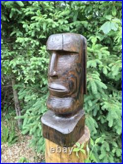 Wood Carved Moai Statue Chainsaw Carving Easter Island Sculpture Statue Art