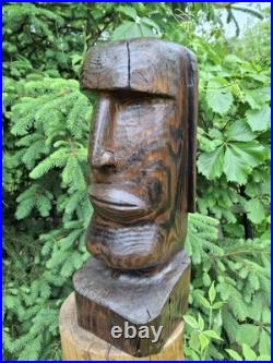 Wood Carved Moai Statue Chainsaw Carving Easter Island Sculpture Statue Art