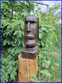 Wood Carved Moai Statue Chainsaw Carving Easter Island Sculpture Statue Art