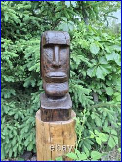 Wood Carved Moai Statue Chainsaw Carving Easter Island Sculpture Statue Art