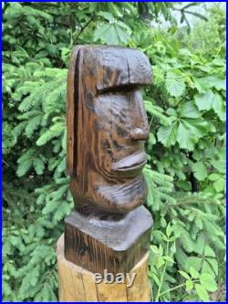 Wood Carved Moai Statue Chainsaw Carving Easter Island Sculpture Statue Art