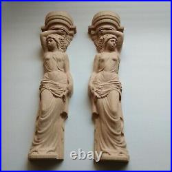 Wood Carved Pair Aphrodite Greek Sculpture Candle holder Fireplace Balusters Set