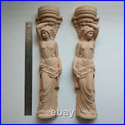 Wood Carved Pair Aphrodite Greek Sculpture Candle holder Fireplace Balusters Set