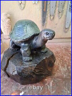 Wood Carved Tortoise Turtle Chainsaw Carving Statue Sculpture Rustic Decor