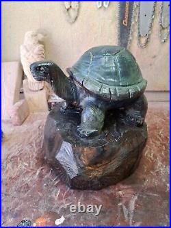 Wood Carved Tortoise Turtle Chainsaw Carving Statue Sculpture Rustic Decor