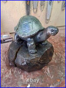 Wood Carved Tortoise Turtle Chainsaw Carving Statue Sculpture Rustic Decor