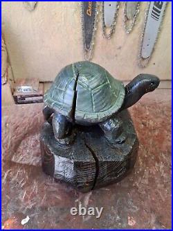 Wood Carved Tortoise Turtle Chainsaw Carving Statue Sculpture Rustic Decor