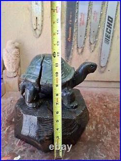 Wood Carved Tortoise Turtle Chainsaw Carving Statue Sculpture Rustic Decor